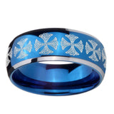 8mm-Medieval-Cross-Dome-Blue-2-Tone-Tungsten-Carbide-Mens-Wedding-Band