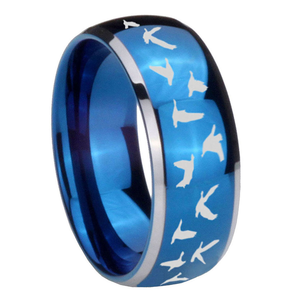 8mm Flying Geese Hunting Dome Blue 2 Tone Tungsten Ring