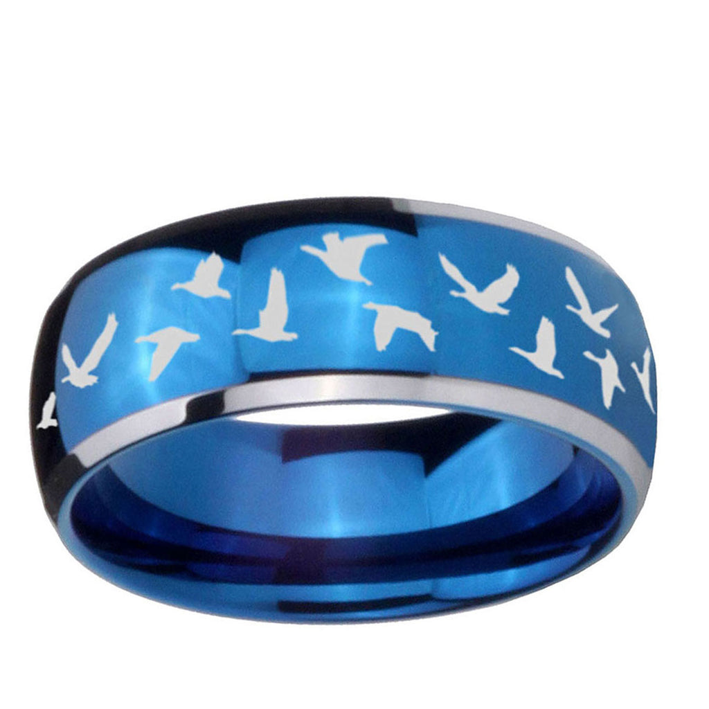 5mm Flying Geese Hunting Dome Blue 2 Tone Tungsten Ring