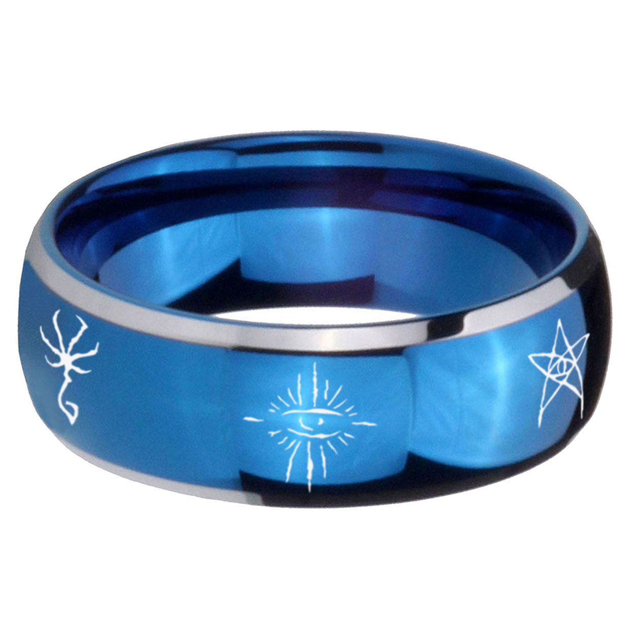5mm Blackborne Caryll Runes Dome Two Tone Blue Tungsten Ring
