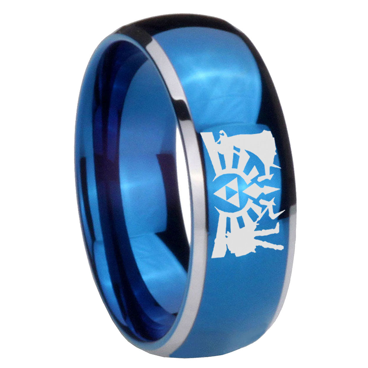8mm Zelda Link Dome Two Tone Blue Tungsten Ring