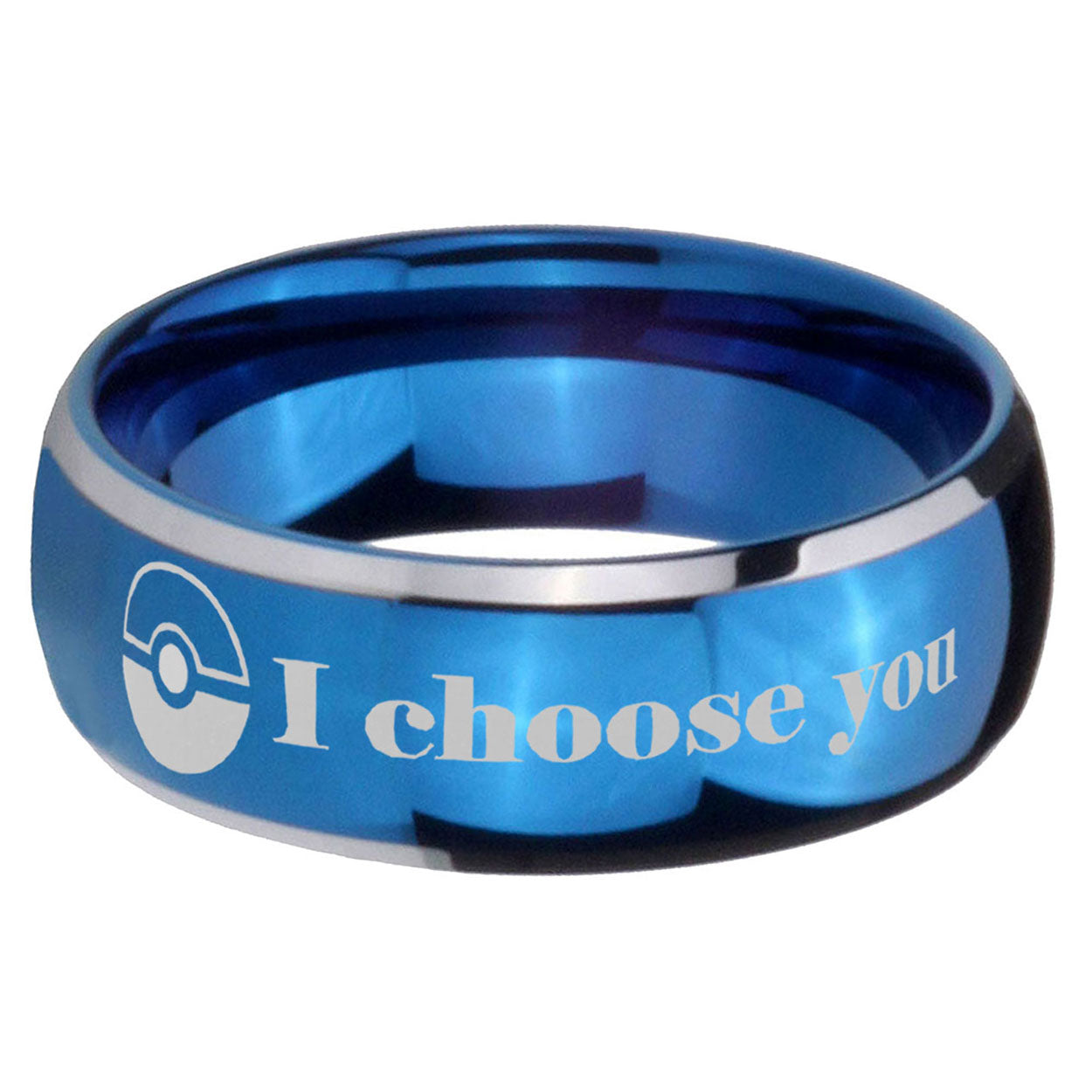 5mm Pokeball Pokemon Dome Two Tone Blue Tungsten Ring