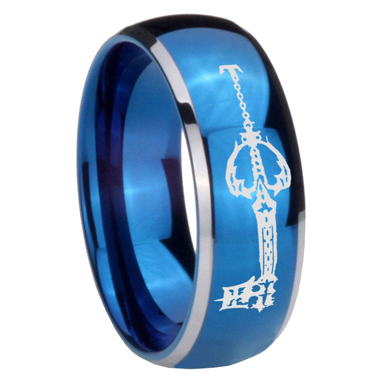 8mm kingdom heart keyblades Dome Two Tone Blue Tungsten Ring