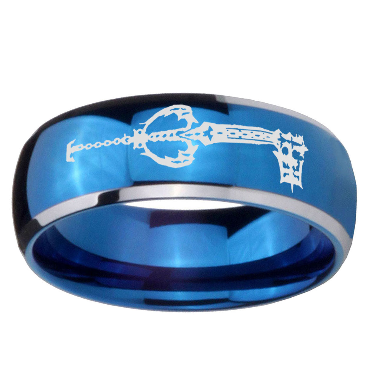 5mm kingdom heart keyblades Dome Two Tone Blue Tungsten Ring