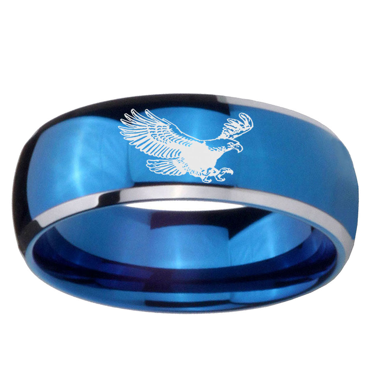 5mm Flying American Eagle Dome Two Tone Blue Tungsten Ring