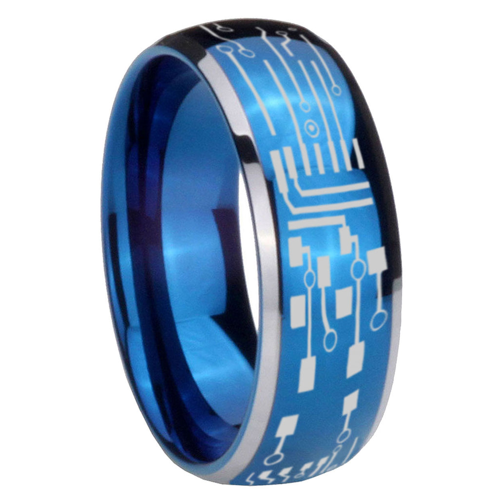 8mm Circuit Board Dome Two Tone Blue Tungsten Ring