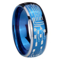 8mm Circuit Board Dome Two Tone Blue Tungsten Ring