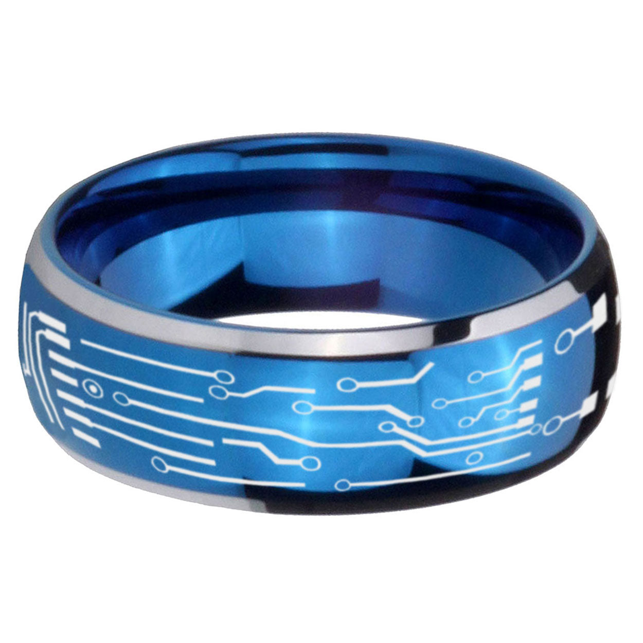 5mm Circuit Board Dome Two Tone Blue Tungsten Ring