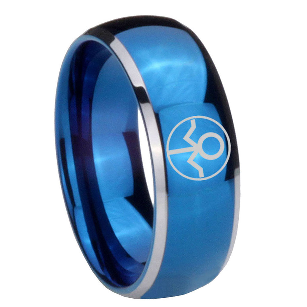 8mm Gray Lantern Dome Two Tone Blue Women's Tungsten Ring