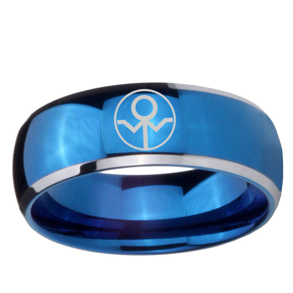 5mm Gray Lantern Dome Two Tone Blue Women's Tungsten Ring