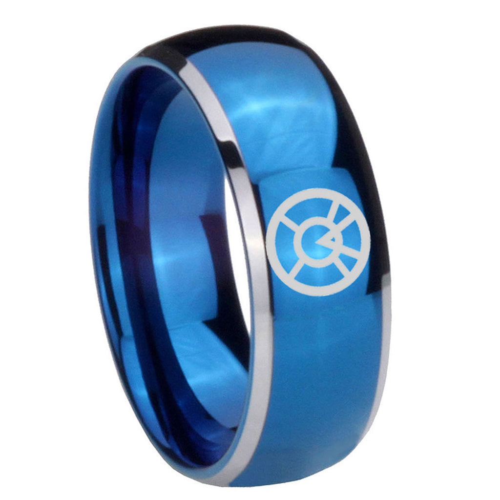 8mm Orange lantern Dome Two Tone Blue Tungsten Ring
