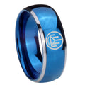 8mm Silver Lantern Dome Two Tone Blue Tungsten Ring