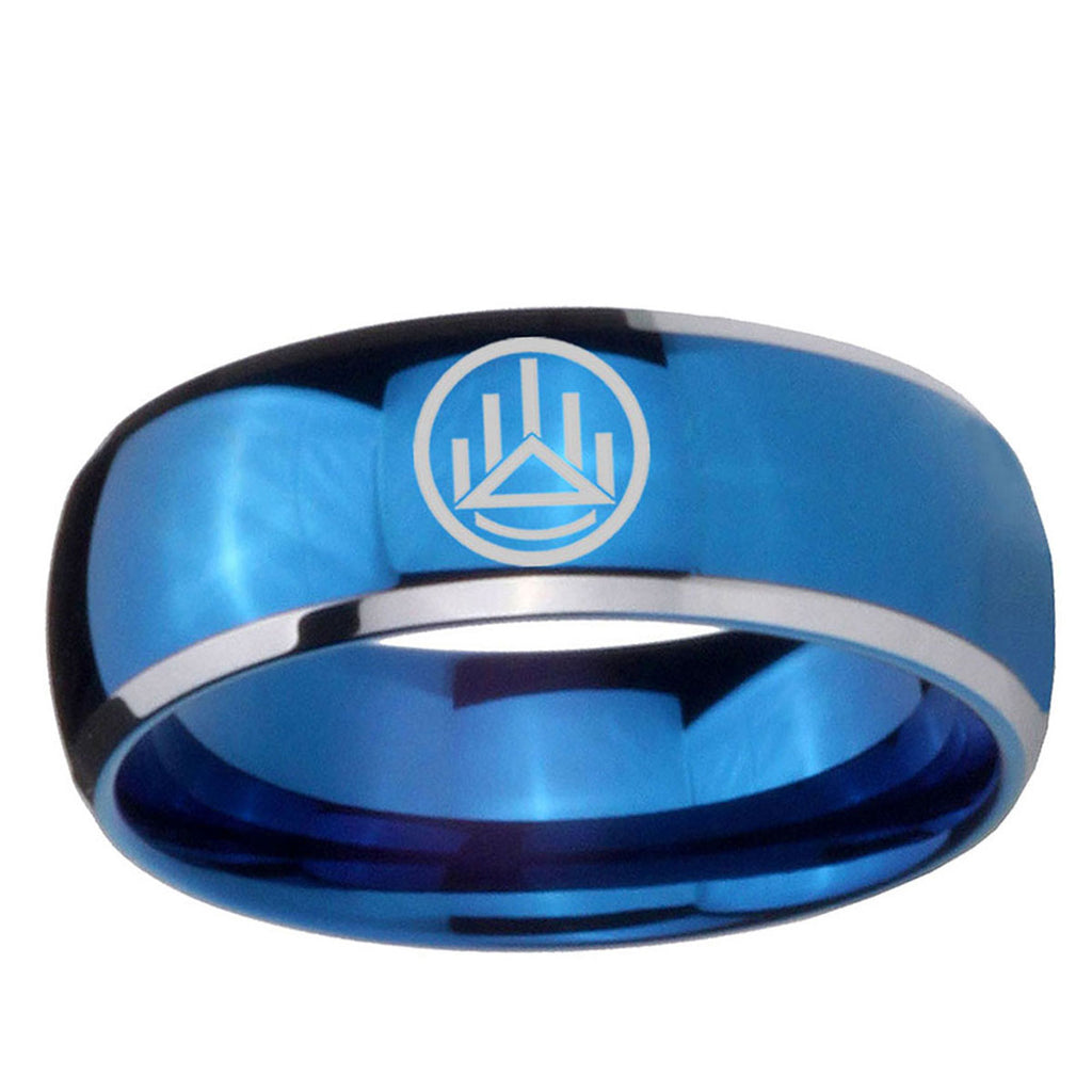 5mm Silver Lantern Dome Two Tone Blue Tungsten Ring