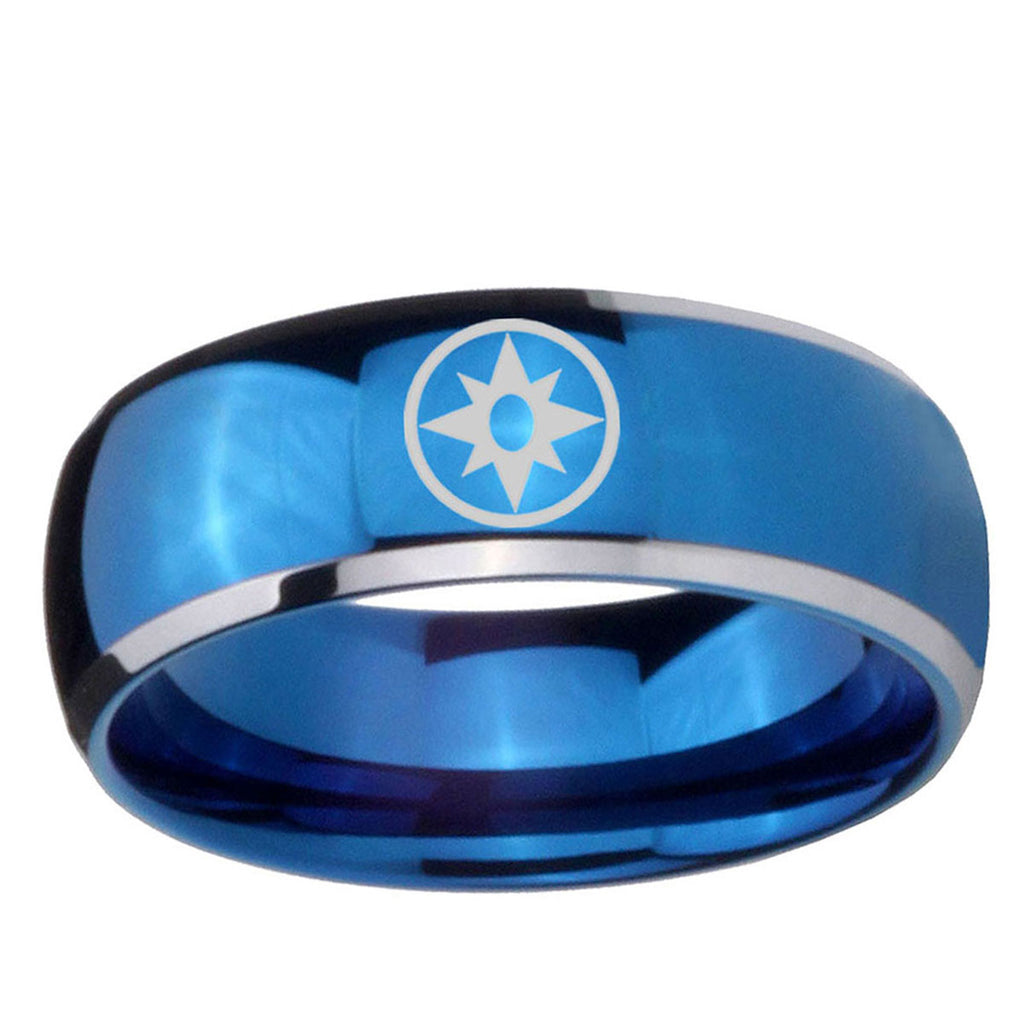 5mm Star Sapphire Lantern Dome Two Tone Blue Tungsten Ring