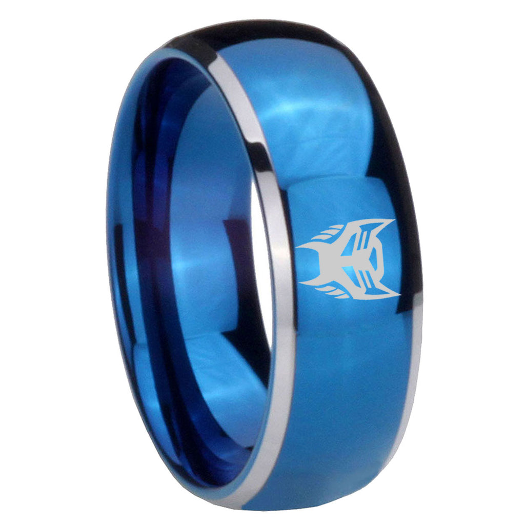 8mm Transformers Insignias Dome Two Tone Blue Tungsten Ring