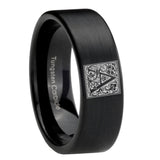 8mm-Pipe-Cut-Matte-Black-Tungsten-Floral-Initial-Letter-A,-Monogram-Wedding-Band