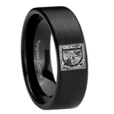 8mm-Pipe-Cut-Matte-Black-Tungsten-Floral-Initial-Letter-D,-Monogram-Wedding-Band