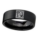 8mm-Pipe-Cut-Matte-Black-Tungsten-Floral-Initial-Letter-D,-Monogram-Wedding-Band