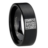 8mm-Pipe-Cut-Matte-Black-Tungsten-Floral-Initial-Letter-E,-Monogram-Wedding-Band