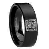 8mm-Pipe-Cut-Matte-Black-Tungsten-Floral-Initial-Letter-H,-Monogram-Wedding-Band