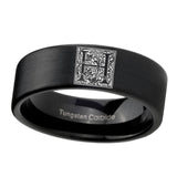 8mm-Pipe-Cut-Matte-Black-Tungsten-Floral-Initial-Letter-H,-Monogram-Wedding-Band