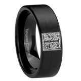 8mm-Pipe-Cut-Matte-Black-Tungsten-Floral-Initial-Letter-I,-Monogram-Wedding-Band