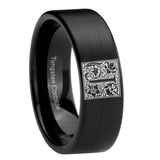 8mm-Pipe-Cut-Matte-Black-Tungsten-Floral-Initial-Letter-J,-Monogram-Wedding-Band
