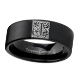8mm-Pipe-Cut-Matte-Black-Tungsten-Floral-Initial-Letter-J,-Monogram-Wedding-Band