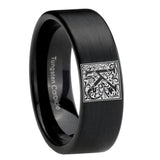 8mm-Pipe-Cut-Matte-Black-Tungsten-Floral-Initial-Letter-K,-Monogram-Wedding-Band