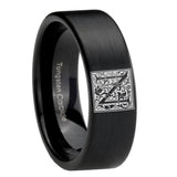 8mm-Pipe-Cut-Matte-Black-Tungsten-Floral-Initial-Letter-N,-Monogram-Wedding-Band