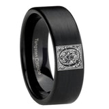 8mm-Pipe-Cut-Matte-Black-Tungsten-Floral-Initial-Letter-O,-Monogram-Wedding-Band