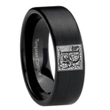 8mm-Pipe-Cut-Matte-Black-Tungsten-Floral-Initial-Letter-P,-Monogram-Wedding-Band