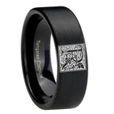 8mm-Pipe-Cut-Matte-Black-Tungsten-Floral-Initial-Letter-R,-Monogram-Wedding-Band