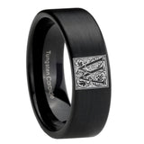 8mm-Pipe-Cut-Matte-Black-Tungsten-Floral-Initial-Letter-W,-Monogram-Wedding-Band
