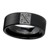 8mm-Pipe-Cut-Matte-Black-Tungsten-Floral-Initial-Letter-X,-Monogram-Wedding-Band