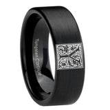 8mm-Pipe-Cut-Matte-Black-Tungsten-Floral-Initial-Letter-Y,-Monogram-Wedding-Band