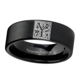 8mm-Pipe-Cut-Matte-Black-Tungsten-Floral-Initial-Letter-Y,-Monogram-Wedding-Band