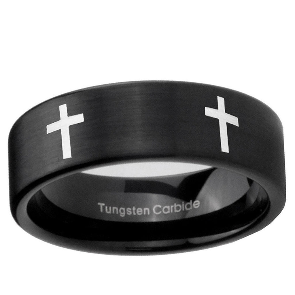 6mm Crosses Pipe Cut Brush Black Tungsten Wedding Ring