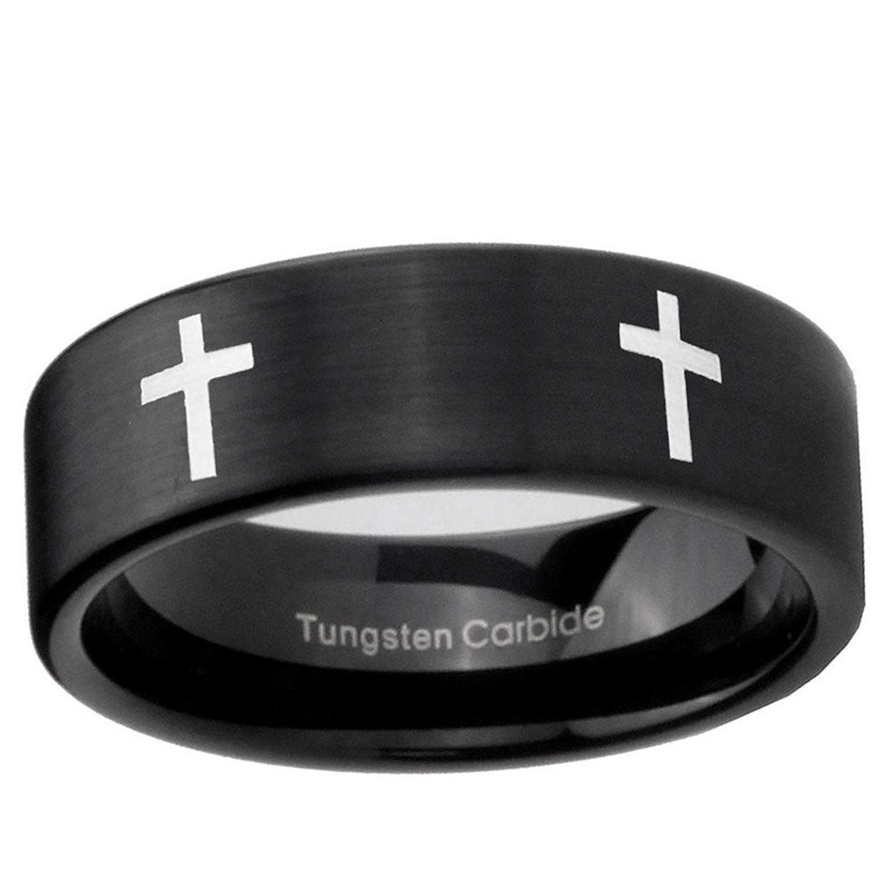 6mm Crosses Pipe Cut Brush Black Tungsten Wedding Ring