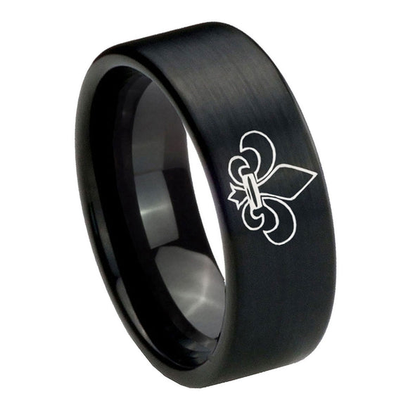 8mm-Fleur-De-Lis-Pipe-Cut-Brush-Black-Tungsten-Carbide-Custom-Ring-for-Men