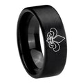 8mm Fleur-De-Lis Pipe Cut Brush Black Tungsten Ring for Men