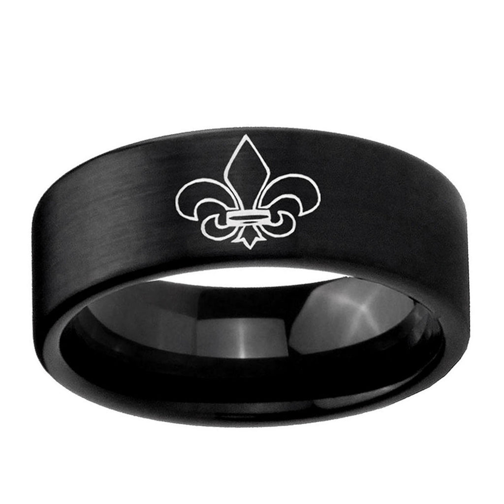 6mm Fleur-De-Lis Pipe Cut Brush Black Tungsten Ring for Men
