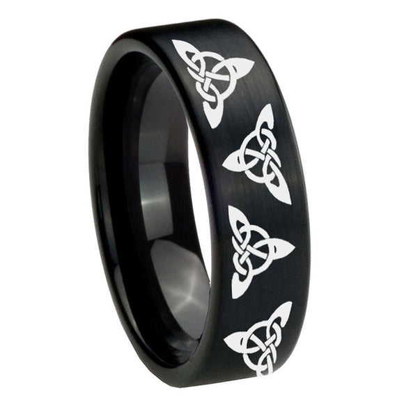 8mm-Celtic-Triangles-Pipe-Cut-Brush-Black-Tungsten-Carbide-Men's-Ring