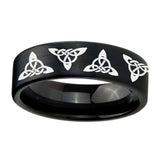 8mm-Celtic-Triangles-Pipe-Cut-Brush-Black-Tungsten-Carbide-Men's-Ring