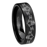 8mm Irish Claddagh Pipe Cut Brush Black Tungsten Carbide Anniversary Ring