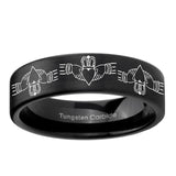 6, 8mm Irish Claddagh Pipe Cut Brush Black Tungsten Ring