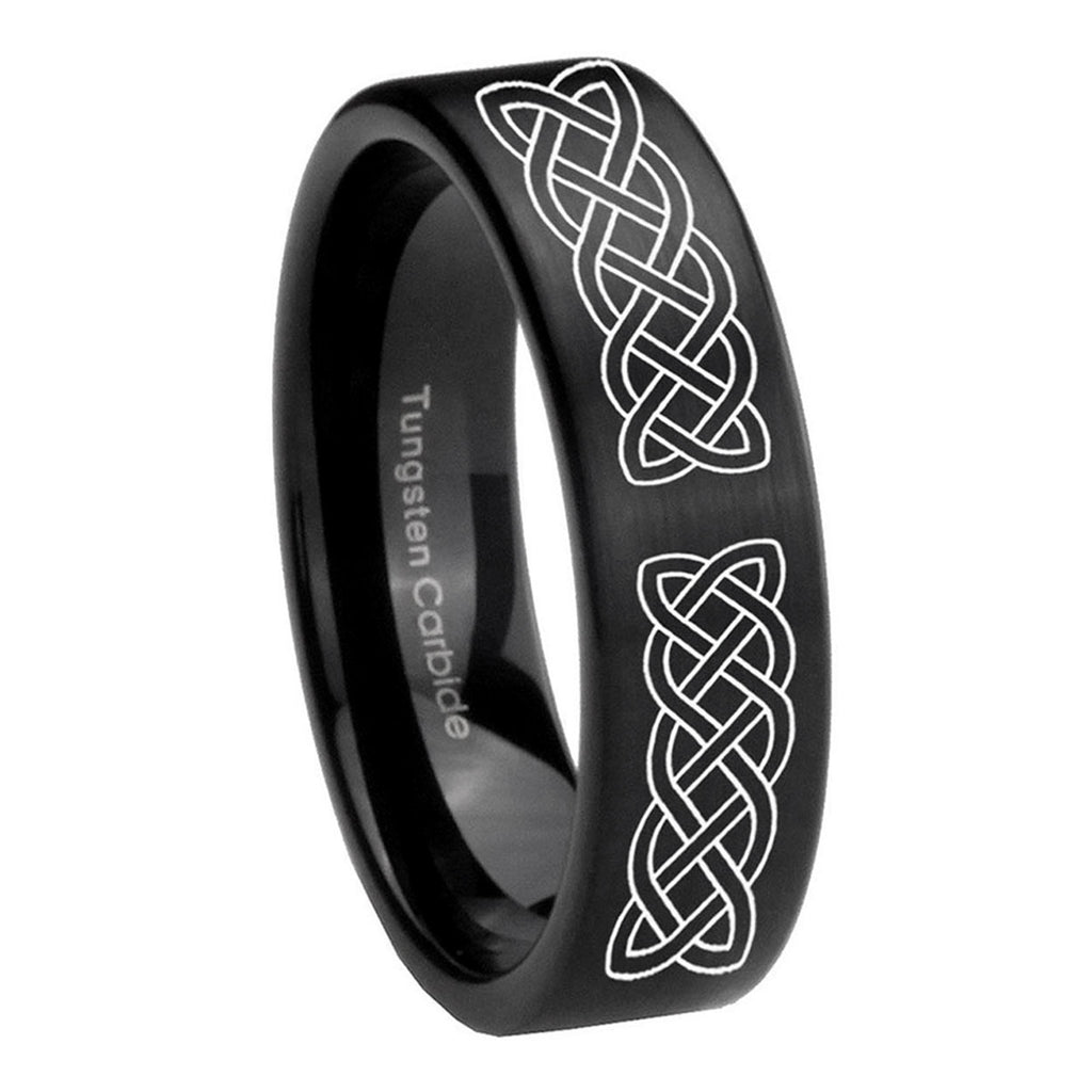 8mm Celtic Knot Pipe Cut Brush Black Tungsten Custom Ring