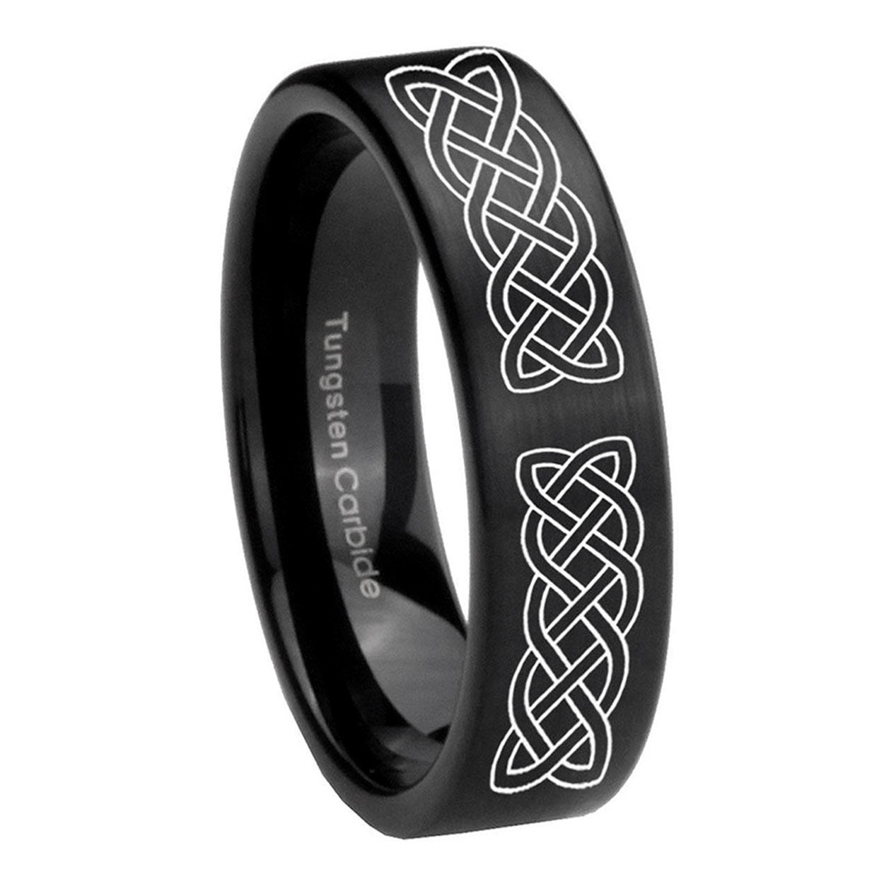8mm Celtic Knot Pipe Cut Brush Black Tungsten Custom Ring