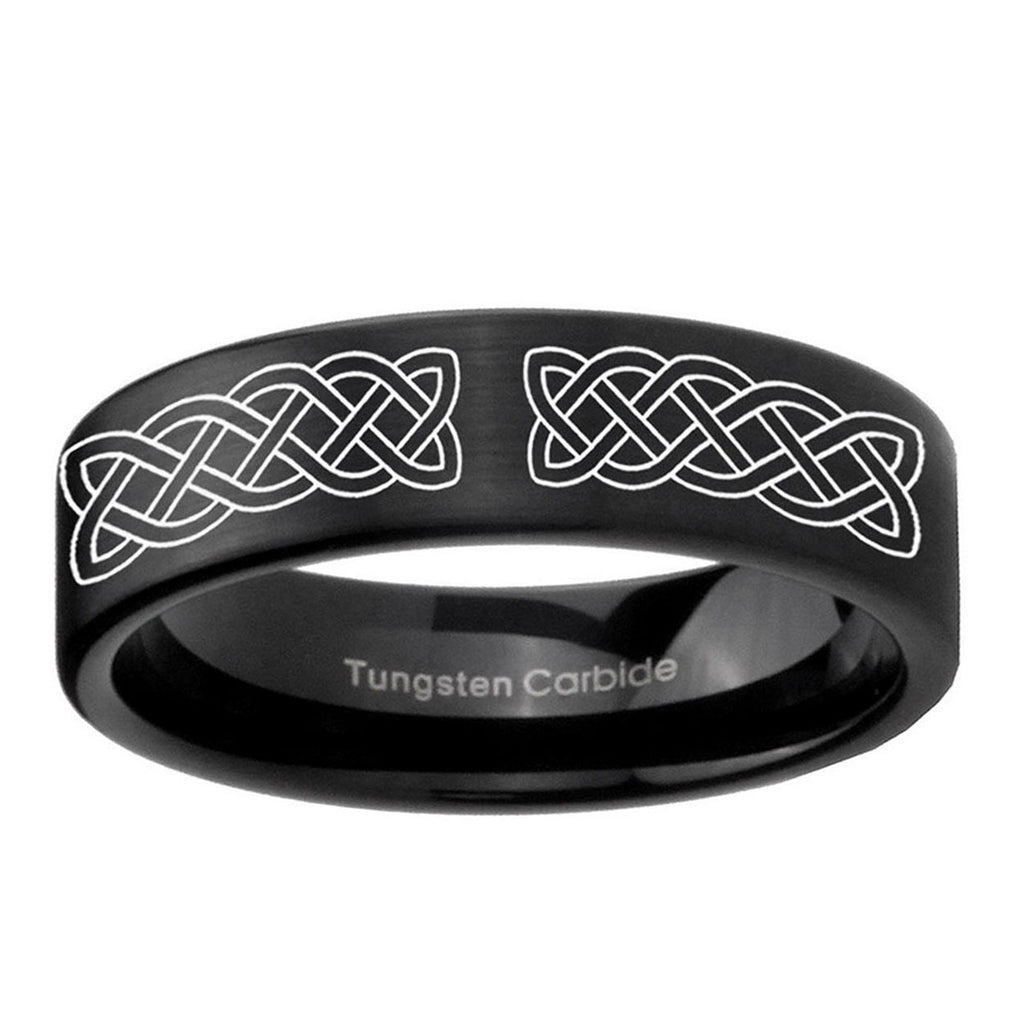 6mm Celtic Knot Pipe Cut Brush Black Tungsten Custom Ring