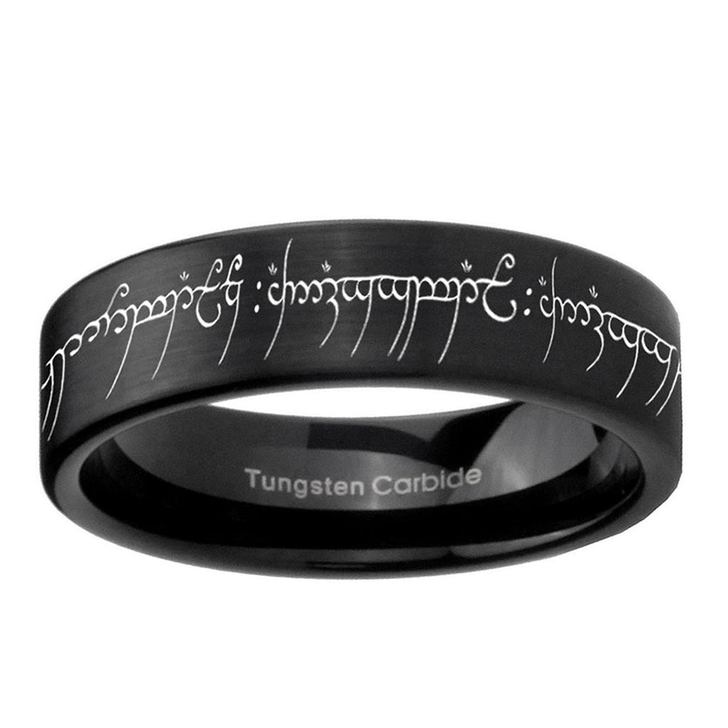 6mm Lord Of The Ring Pipe Cut Black Ring Bands For Him